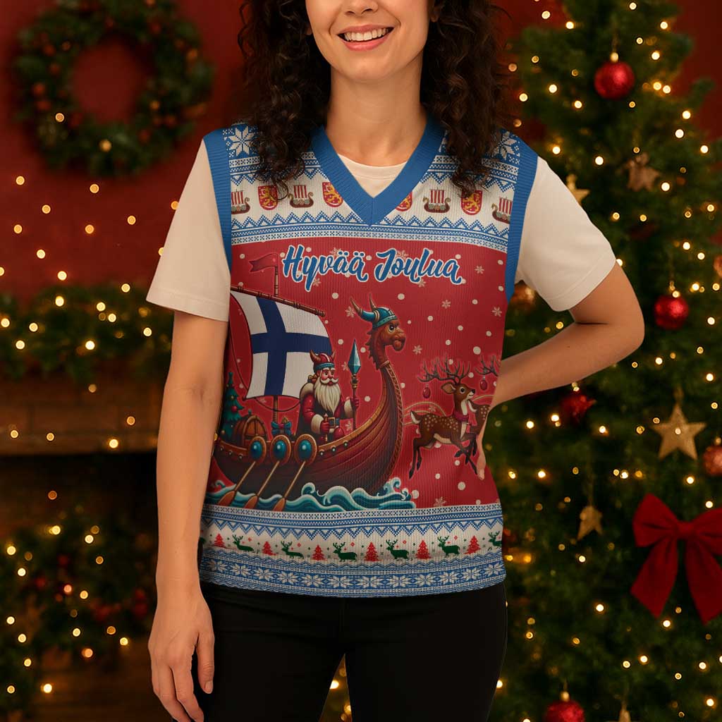 Finland Viking Santa Christmas Knitted V-Neck Vest Funny Reindeer Norse Xmas - Wonder Print Shop
