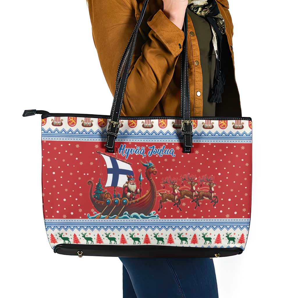Finland Viking Santa Christmas Leather Tote Bag Funny Reindeer Norse Xmas - Wonder Print Shop