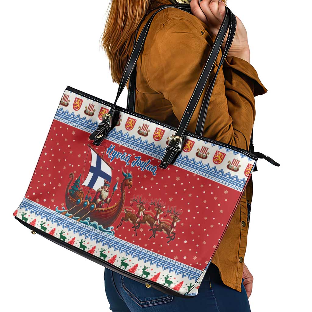 Finland Viking Santa Christmas Leather Tote Bag Funny Reindeer Norse Xmas - Wonder Print Shop