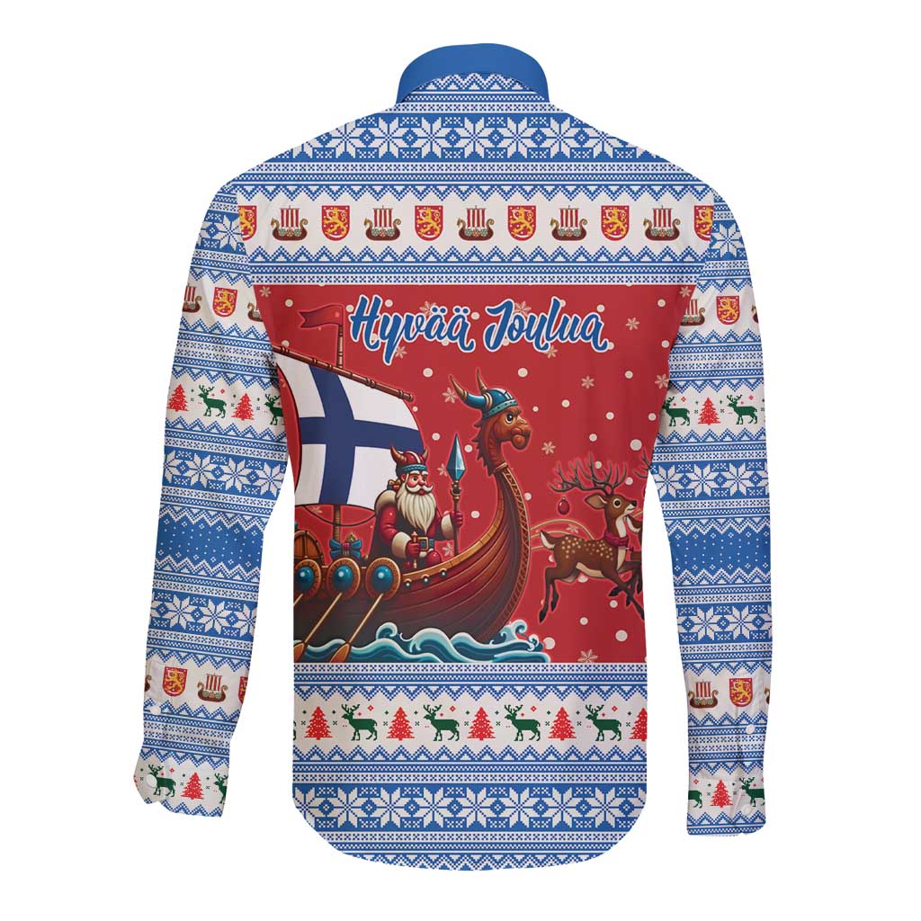 Finland Viking Santa Christmas Long Sleeve Button Shirt Funny Reindeer Norse Xmas - Wonder Print Shop
