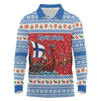 Finland Viking Santa Christmas Long Sleeve Polo Shirt Funny Reindeer Norse Xmas - Wonder Print Shop