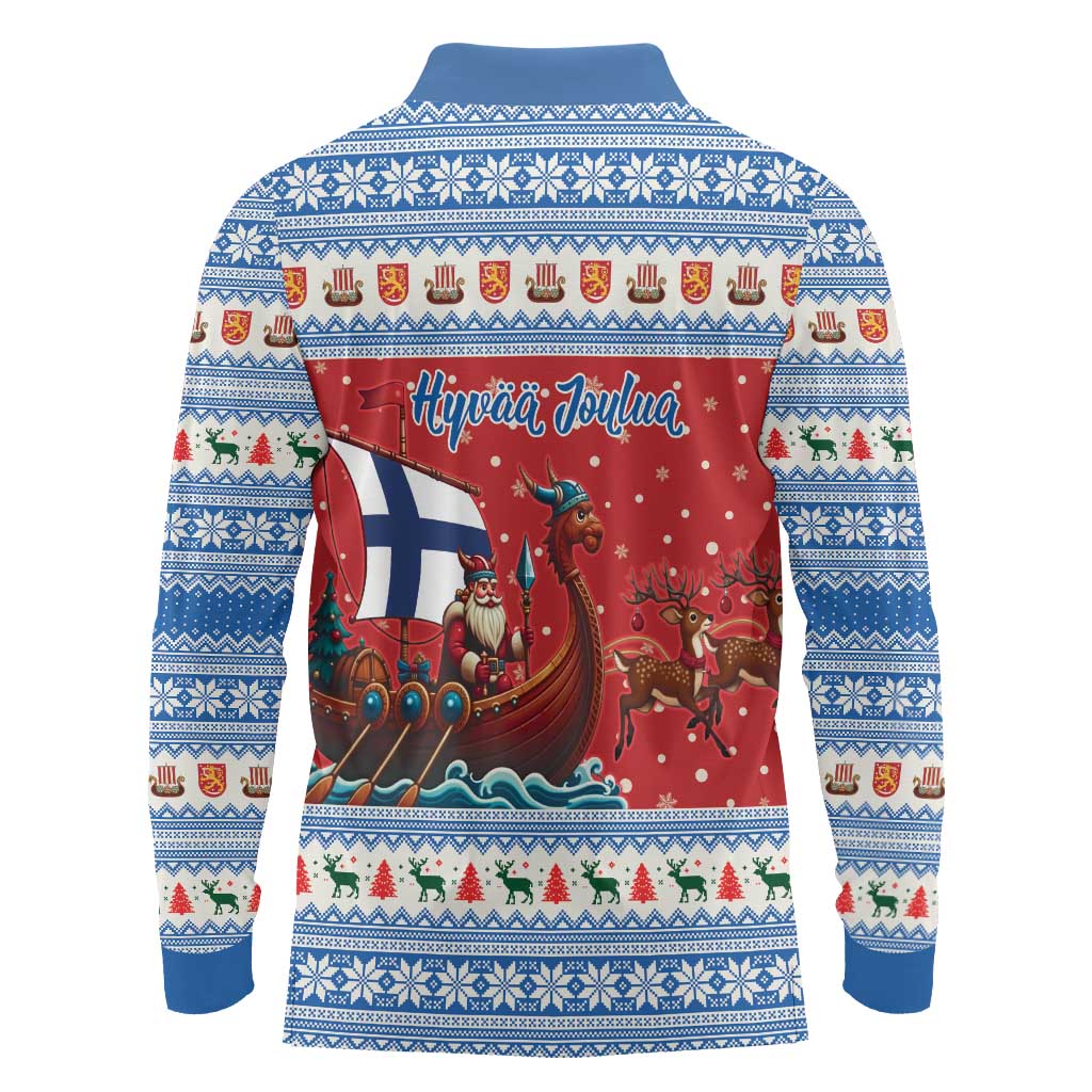 Finland Viking Santa Christmas Long Sleeve Polo Shirt Funny Reindeer Norse Xmas - Wonder Print Shop