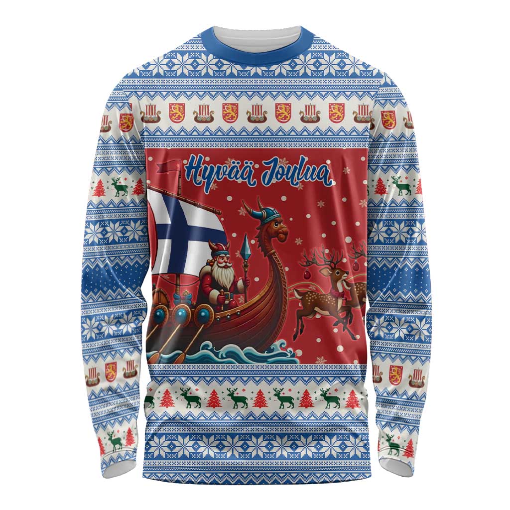 Finland Viking Santa Christmas Long Sleeve Shirt Funny Reindeer Norse Xmas - Wonder Print Shop