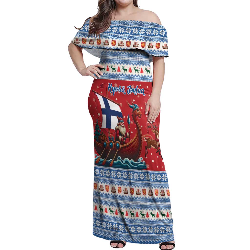Finland Viking Santa Christmas Off Shoulder Maxi Dress Funny Reindeer Norse Xmas - Wonder Print Shop