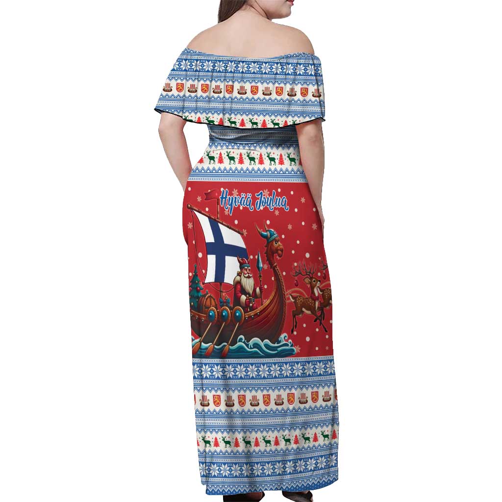 Finland Viking Santa Christmas Off Shoulder Maxi Dress Funny Reindeer Norse Xmas - Wonder Print Shop