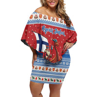 Finland Viking Santa Christmas Off Shoulder Short Dress Funny Reindeer Norse Xmas - Wonder Print Shop