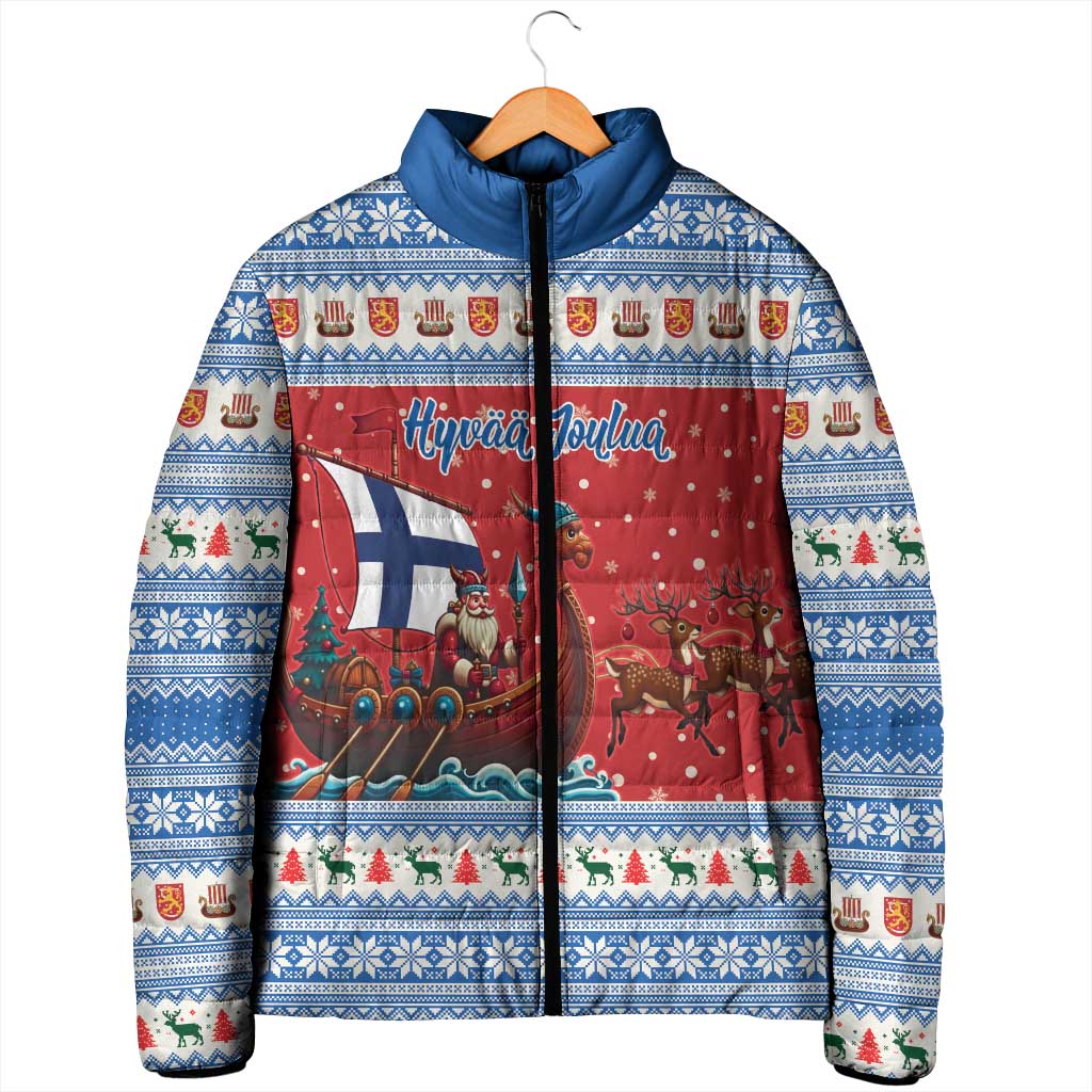 Finland Viking Santa Christmas Padded Jacket Funny Reindeer Norse Xmas - Wonder Print Shop