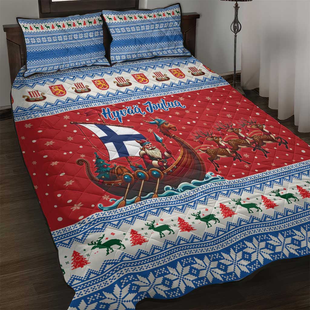 Finland Viking Santa Christmas Quilt Bed Set Funny Reindeer Norse Xmas - Wonder Print Shop