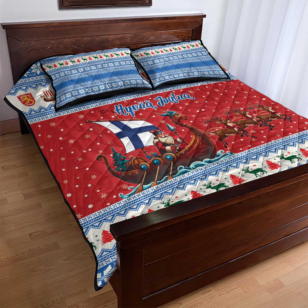 Finland Viking Santa Christmas Quilt Bed Set Funny Reindeer Norse Xmas - Wonder Print Shop