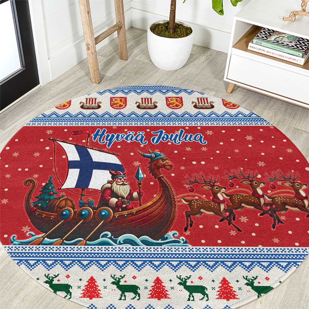 Finland Viking Santa Christmas Round Carpet Funny Reindeer Norse Xmas - Wonder Print Shop