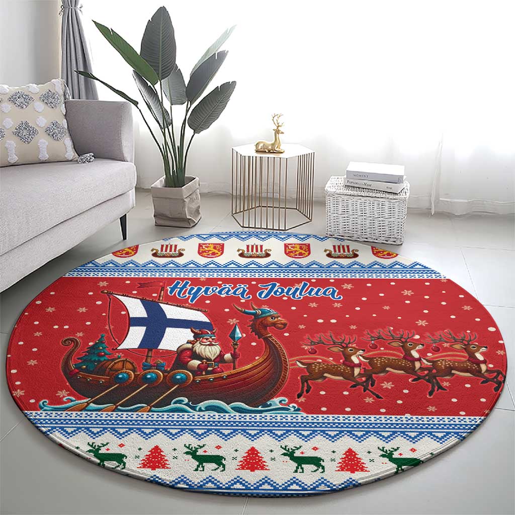Finland Viking Santa Christmas Round Carpet Funny Reindeer Norse Xmas - Wonder Print Shop