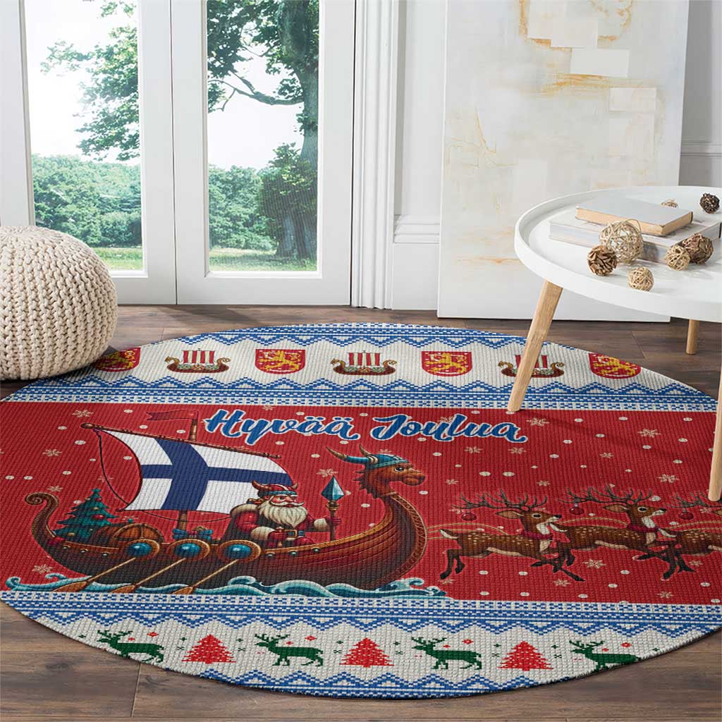 Finland Viking Santa Christmas Round Carpet Funny Reindeer Norse Xmas - Wonder Print Shop