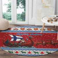 Finland Viking Santa Christmas Round Carpet Funny Reindeer Norse Xmas - Wonder Print Shop