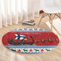 Finland Viking Santa Christmas Round Carpet Funny Reindeer Norse Xmas - Wonder Print Shop