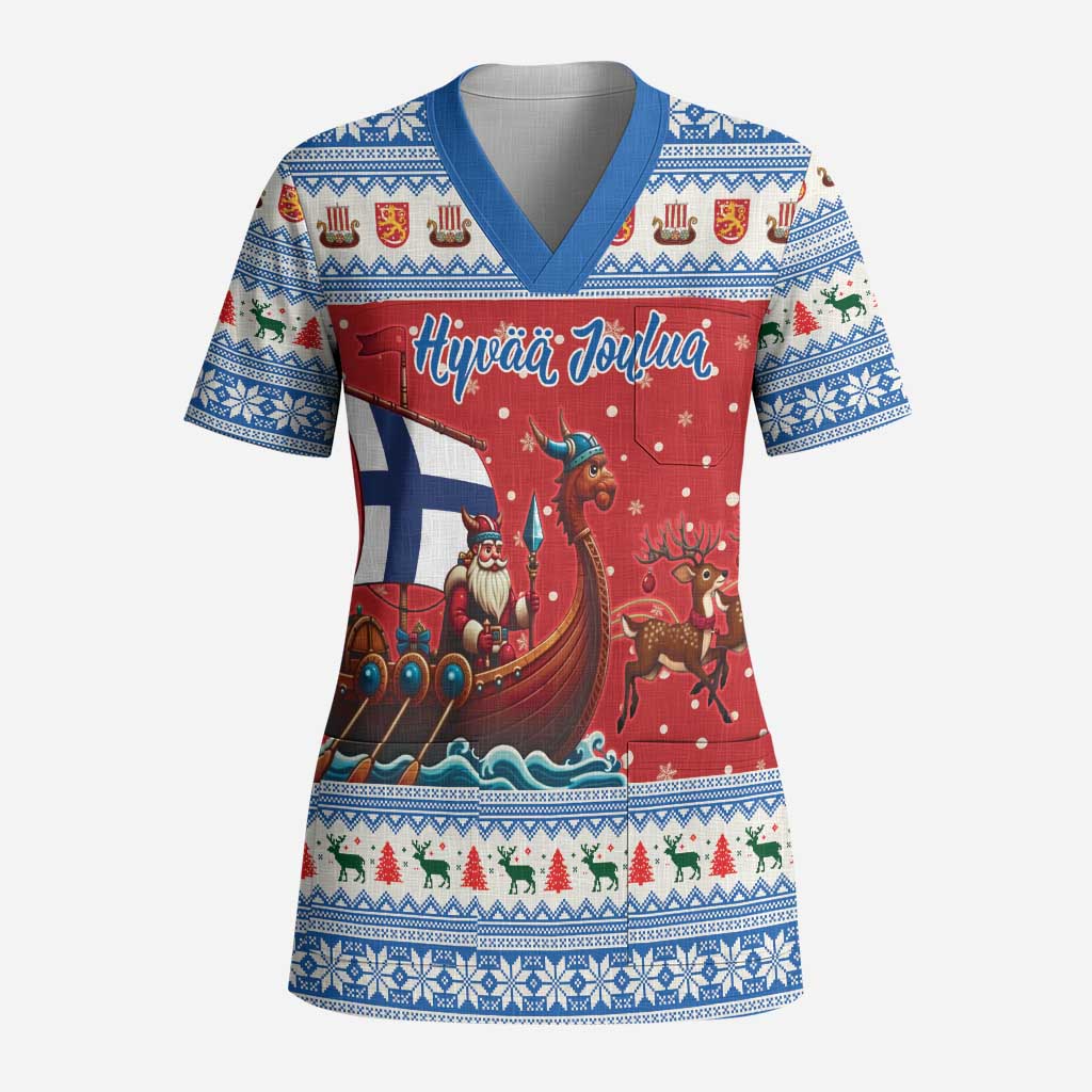 Finland Viking Santa Christmas Scrub Top Funny Reindeer Norse Xmas - Wonder Print Shop