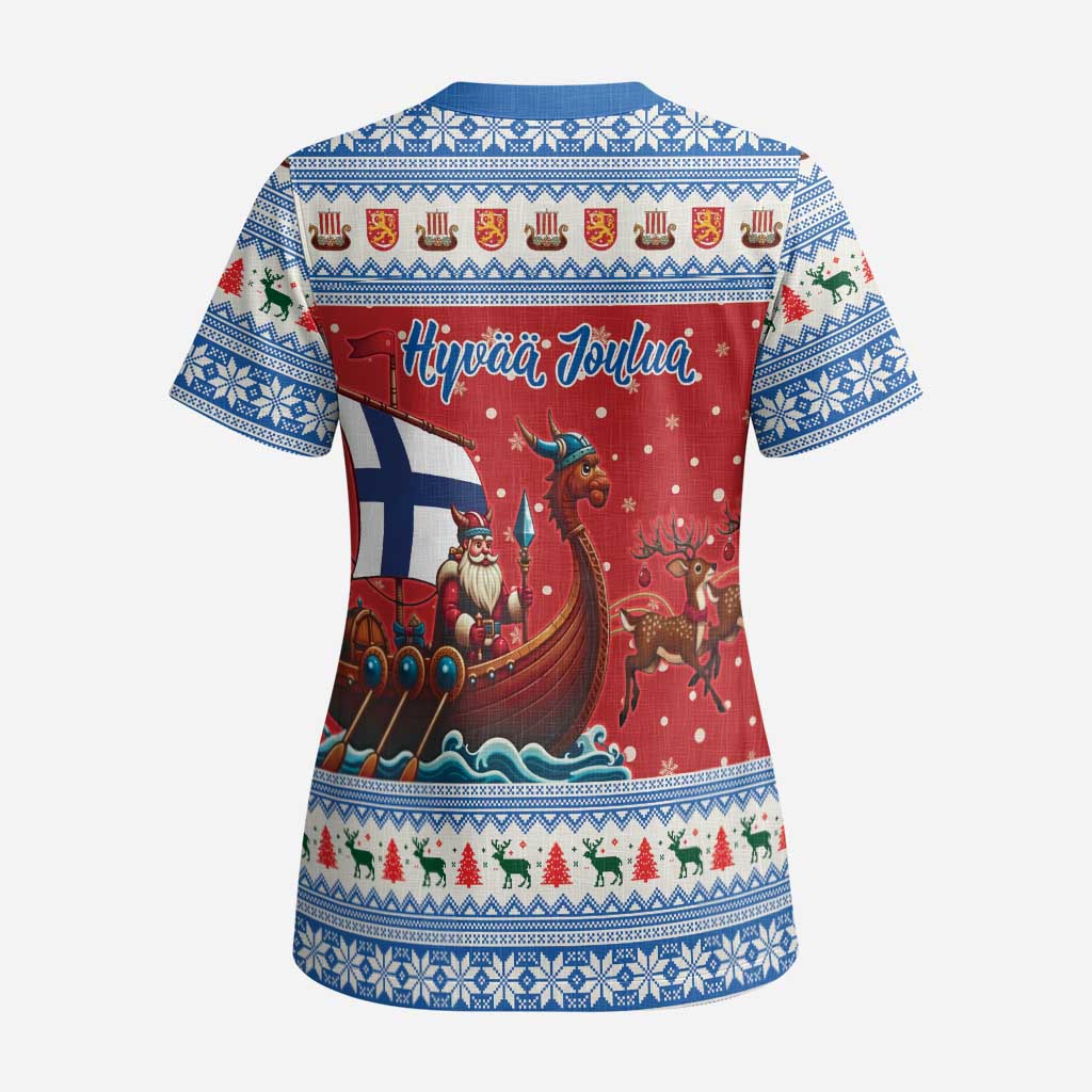 Finland Viking Santa Christmas Scrub Top Funny Reindeer Norse Xmas - Wonder Print Shop