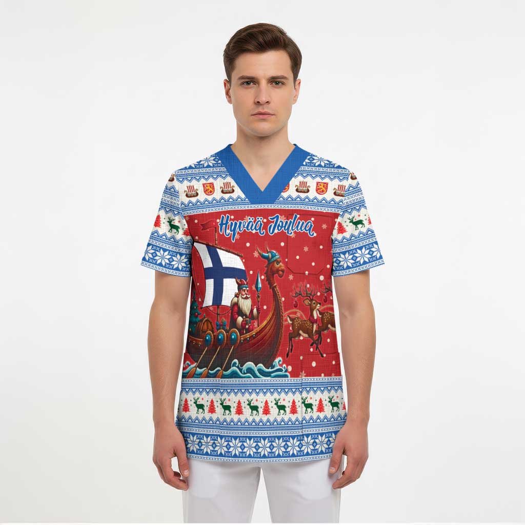 Finland Viking Santa Christmas Scrub Top Funny Reindeer Norse Xmas - Wonder Print Shop