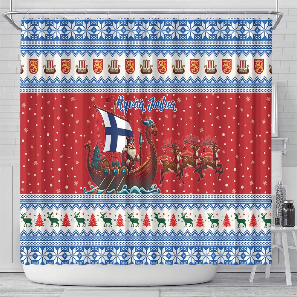 Finland Viking Santa Christmas Shower Curtain Funny Reindeer Norse Xmas - Wonder Print Shop