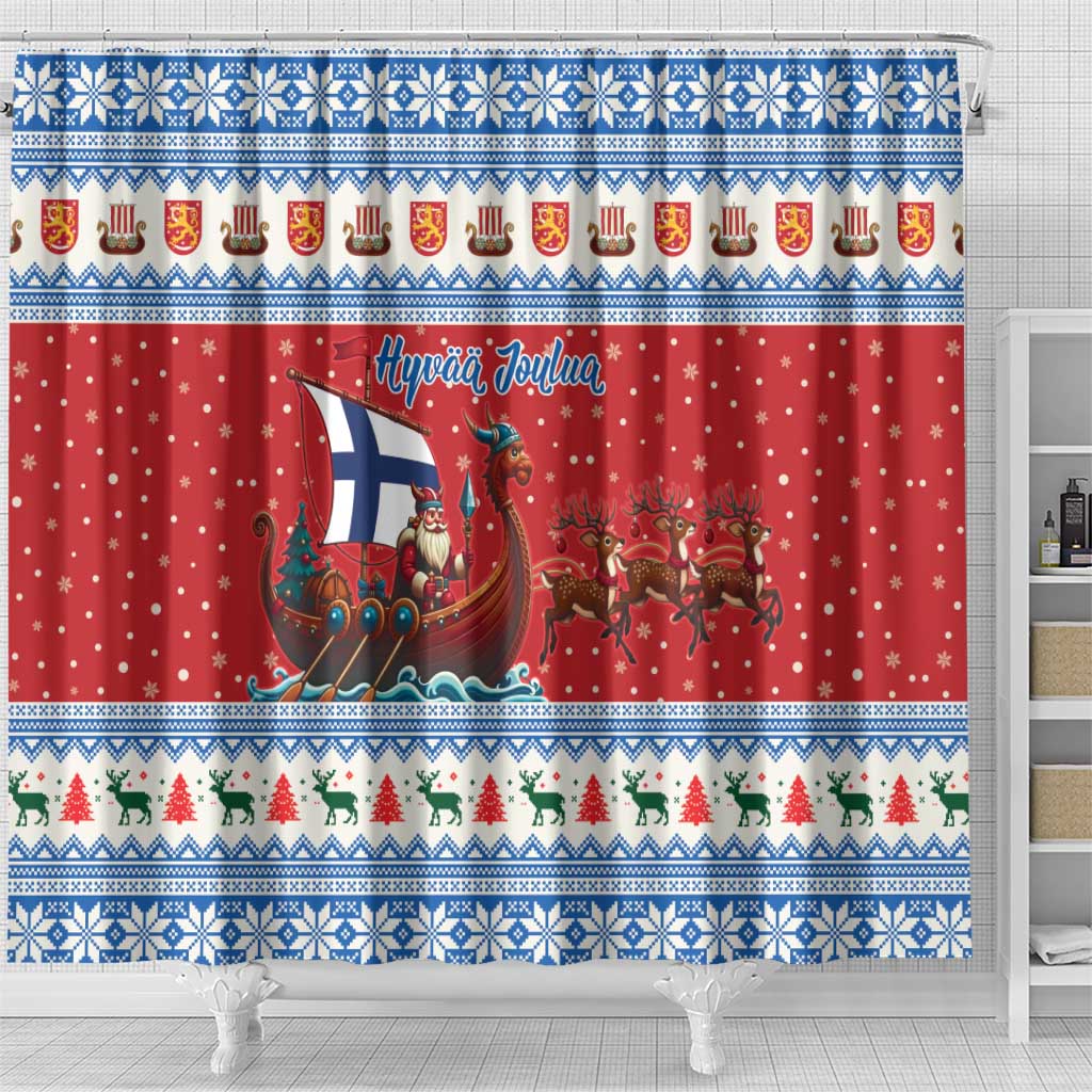 Finland Viking Santa Christmas Shower Curtain Funny Reindeer Norse Xmas - Wonder Print Shop