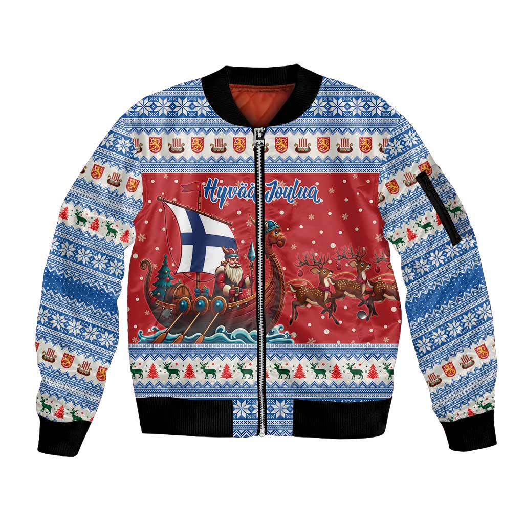 Finland Viking Santa Christmas Sleeve Zip Bomber Jacket Funny Reindeer Norse Xmas - Wonder Print Shop
