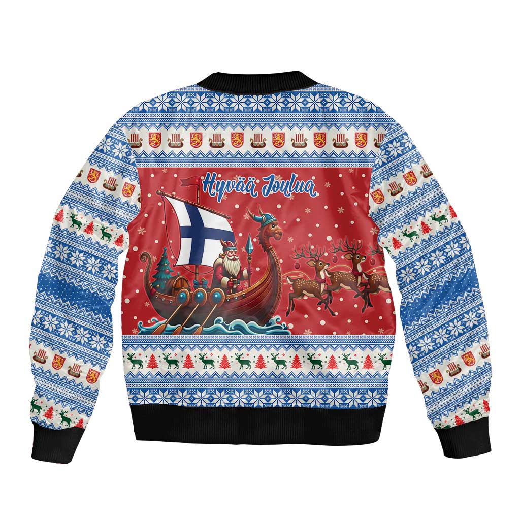 Finland Viking Santa Christmas Sleeve Zip Bomber Jacket Funny Reindeer Norse Xmas - Wonder Print Shop