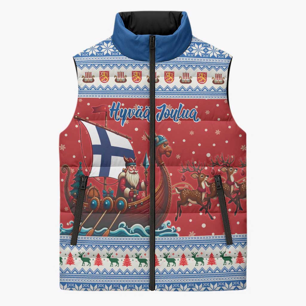 Finland Viking Santa Christmas Sleeveless Puffer Jacket Funny Reindeer Norse Xmas - Wonder Print Shop