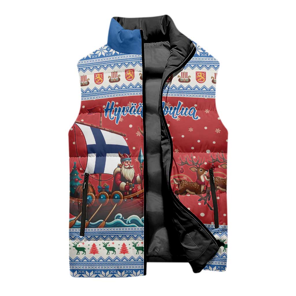 Finland Viking Santa Christmas Sleeveless Puffer Jacket Funny Reindeer Norse Xmas - Wonder Print Shop