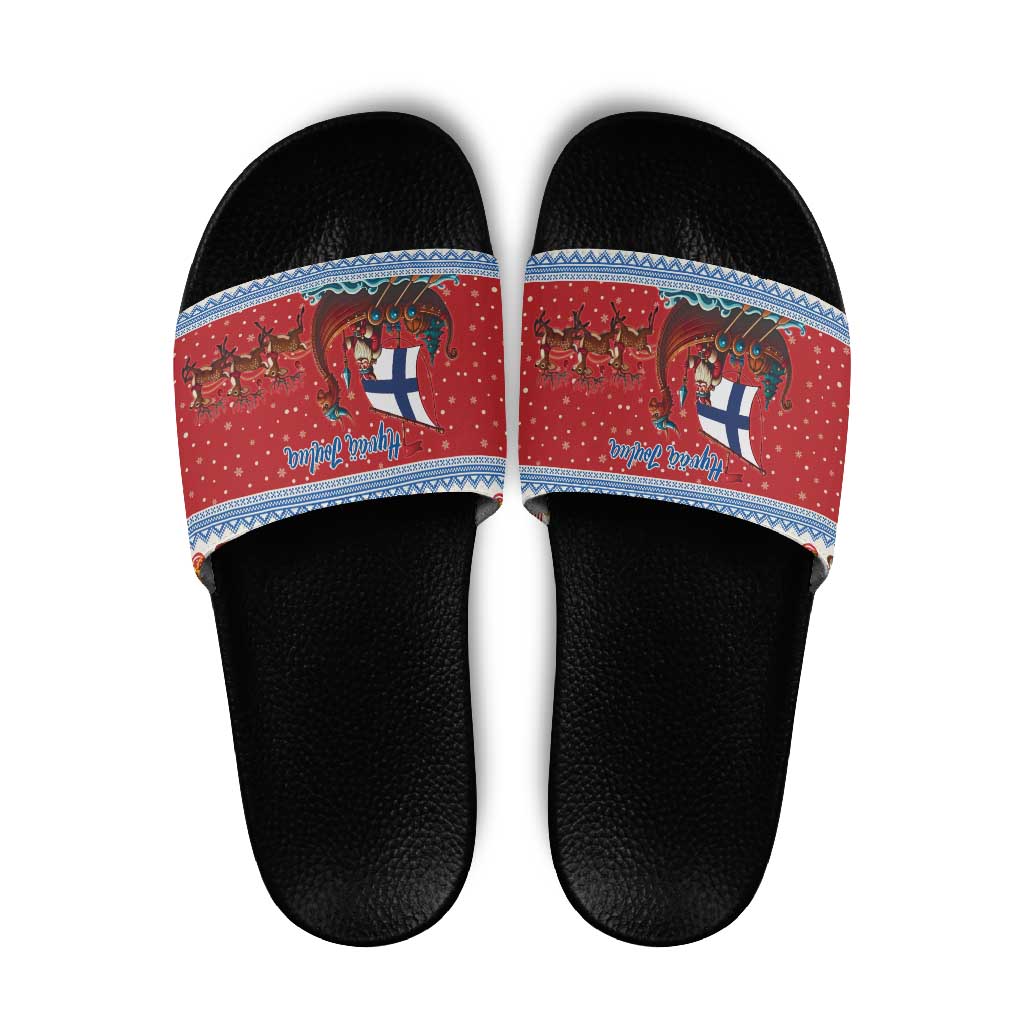 Finland Viking Santa Christmas Slide Sandals Funny Reindeer Norse Xmas - Wonder Print Shop