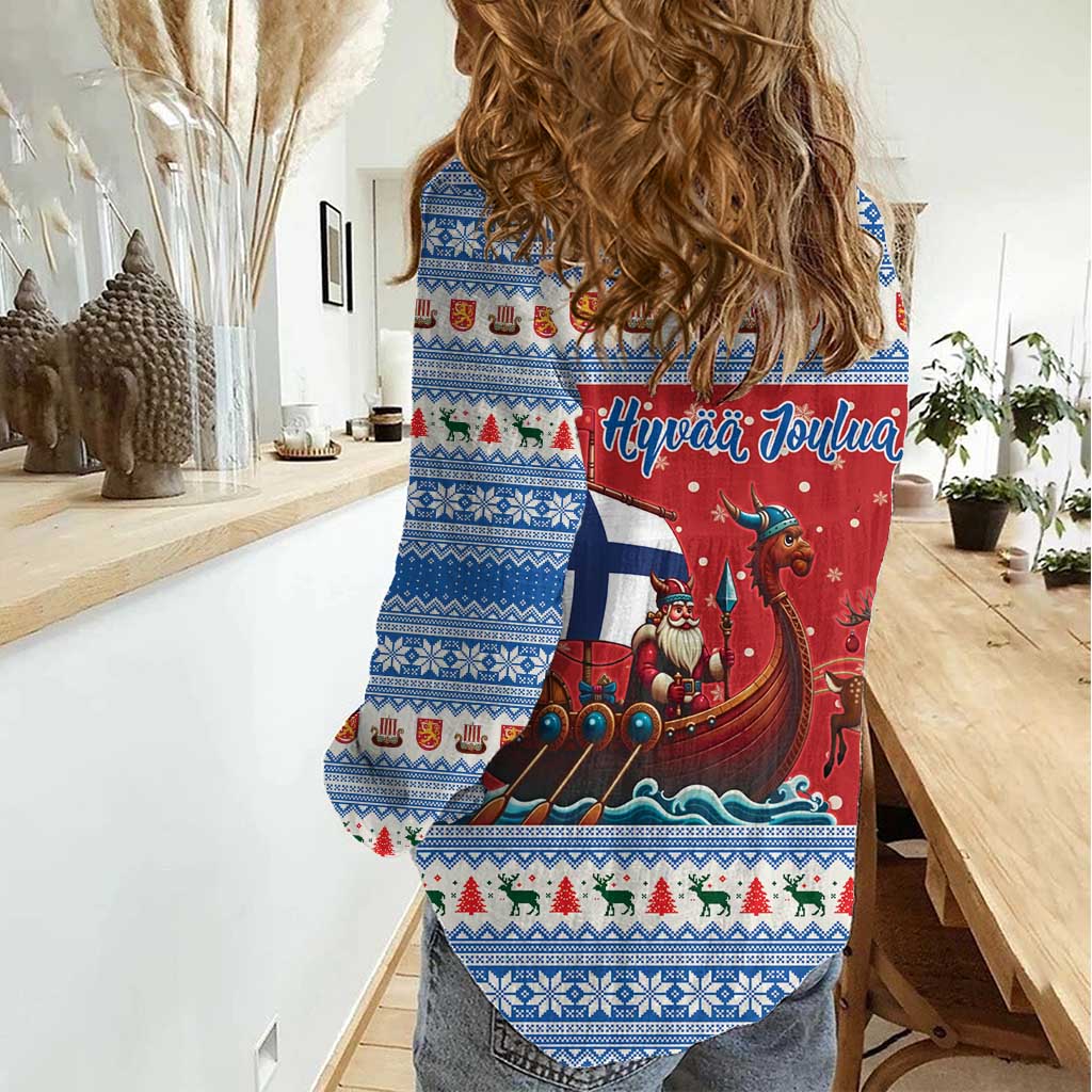 Finland Viking Santa Christmas Women Casual Shirt Funny Reindeer Norse Xmas - Wonder Print Shop
