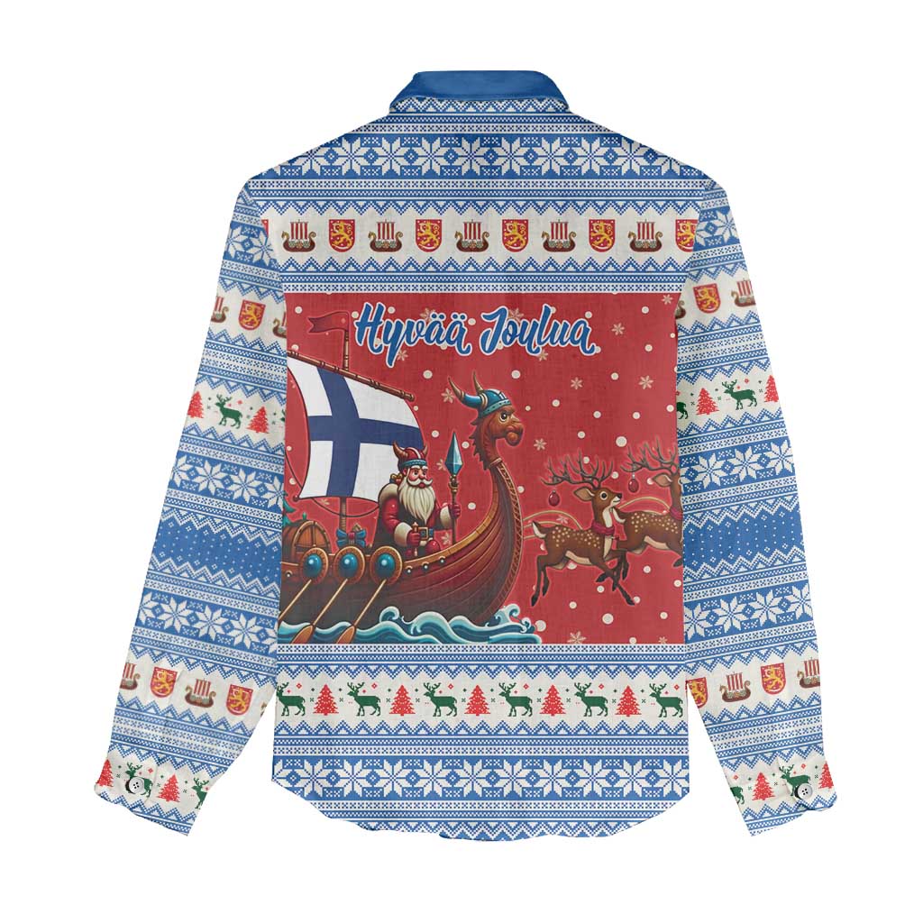 Finland Viking Santa Christmas Women Casual Shirt Funny Reindeer Norse Xmas - Wonder Print Shop