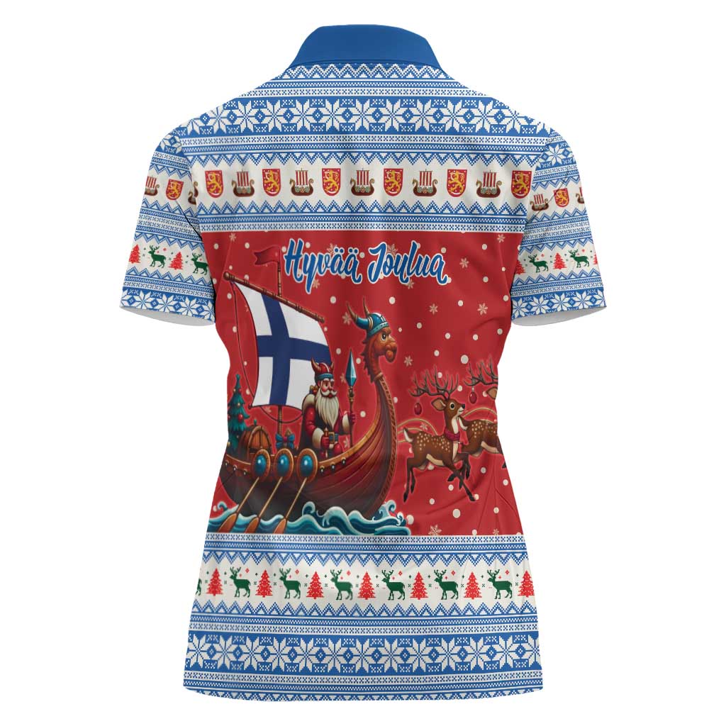 Finland Viking Santa Christmas Women Polo Shirt Funny Reindeer Norse Xmas - Wonder Print Shop