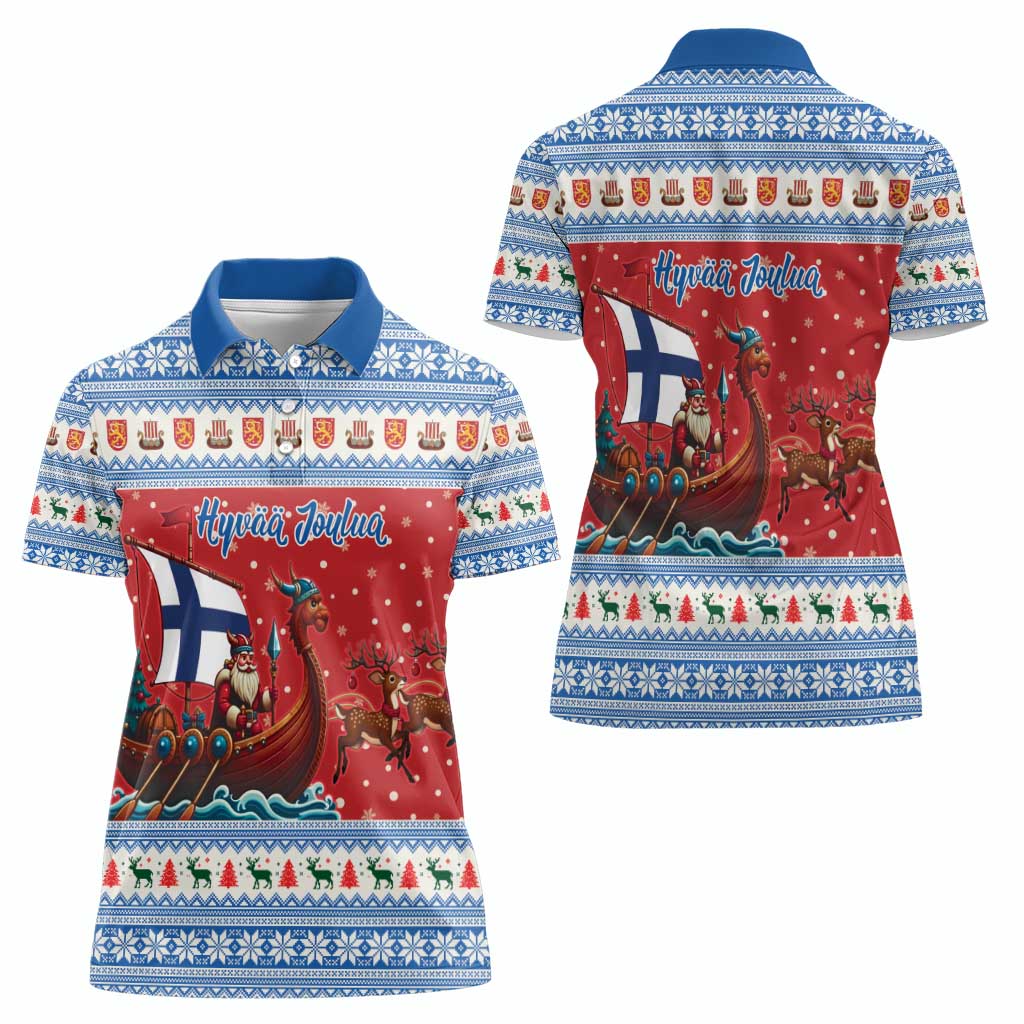 Finland Viking Santa Christmas Women Polo Shirt Funny Reindeer Norse Xmas - Wonder Print Shop