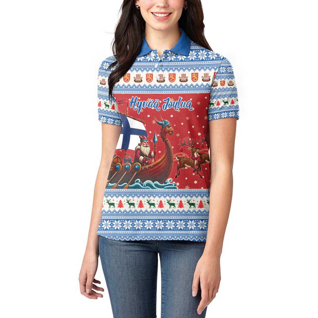 Finland Viking Santa Christmas Women Polo Shirt Funny Reindeer Norse Xmas - Wonder Print Shop