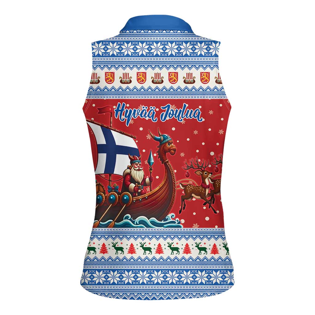 Finland Viking Santa Christmas Women Sleeveless Polo Shirt Funny Reindeer Norse Xmas - Wonder Print Shop