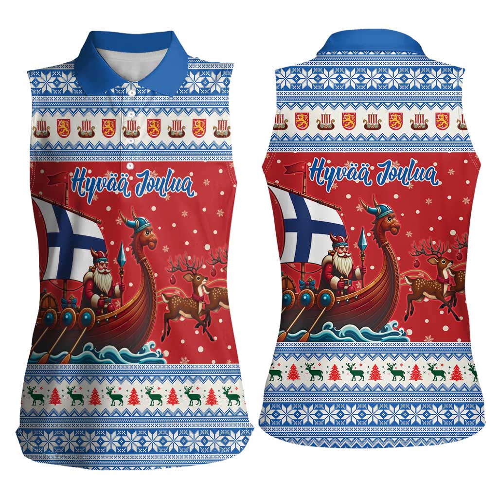 Finland Viking Santa Christmas Women Sleeveless Polo Shirt Funny Reindeer Norse Xmas - Wonder Print Shop