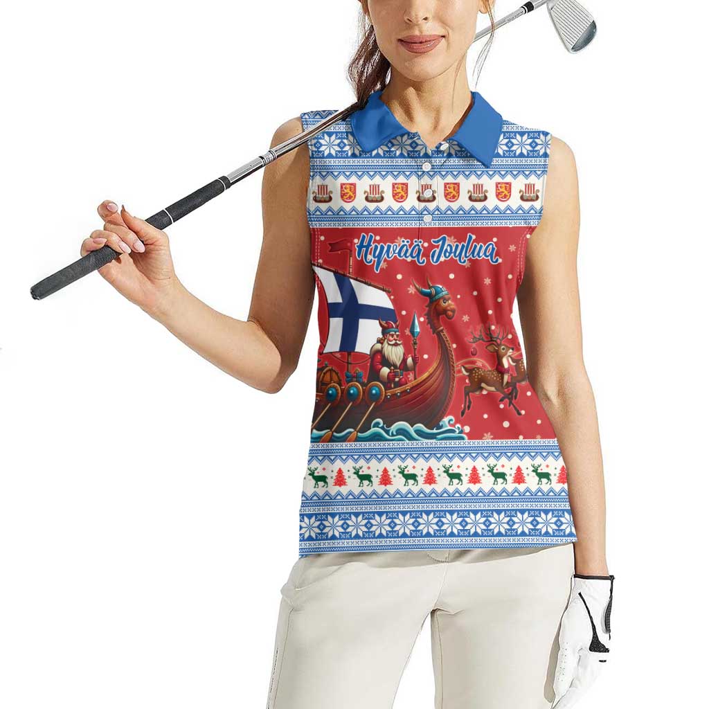 Finland Viking Santa Christmas Women Sleeveless Polo Shirt Funny Reindeer Norse Xmas - Wonder Print Shop