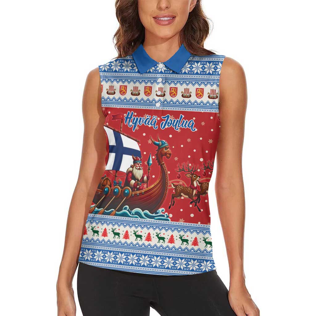 Finland Viking Santa Christmas Women Sleeveless Polo Shirt Funny Reindeer Norse Xmas - Wonder Print Shop