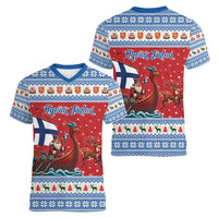 Finland Viking Santa Christmas Women V-Neck T-Shirt Funny Reindeer Norse Xmas - Wonder Print Shop