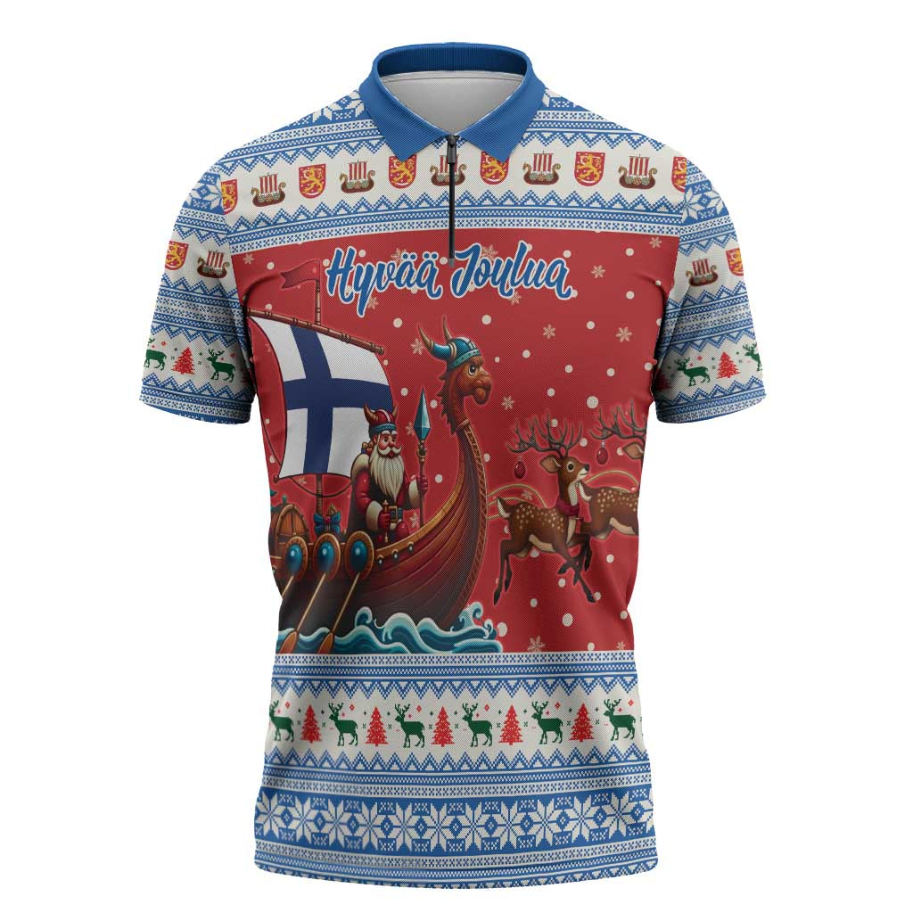Finland Viking Santa Christmas Zipper Polo Shirt Funny Reindeer Norse Xmas - Wonder Print Shop