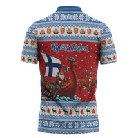 Finland Viking Santa Christmas Zipper Polo Shirt Funny Reindeer Norse Xmas - Wonder Print Shop