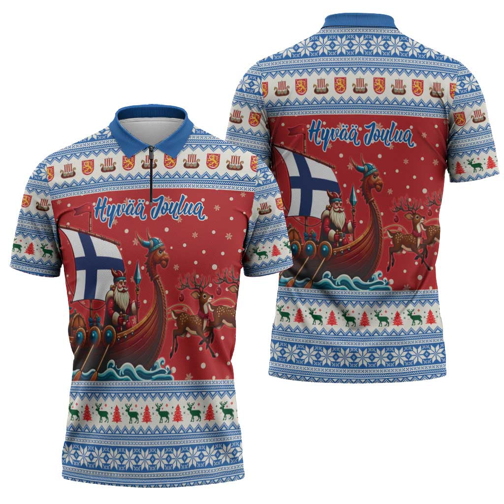 Finland Viking Santa Christmas Zipper Polo Shirt Funny Reindeer Norse Xmas - Wonder Print Shop