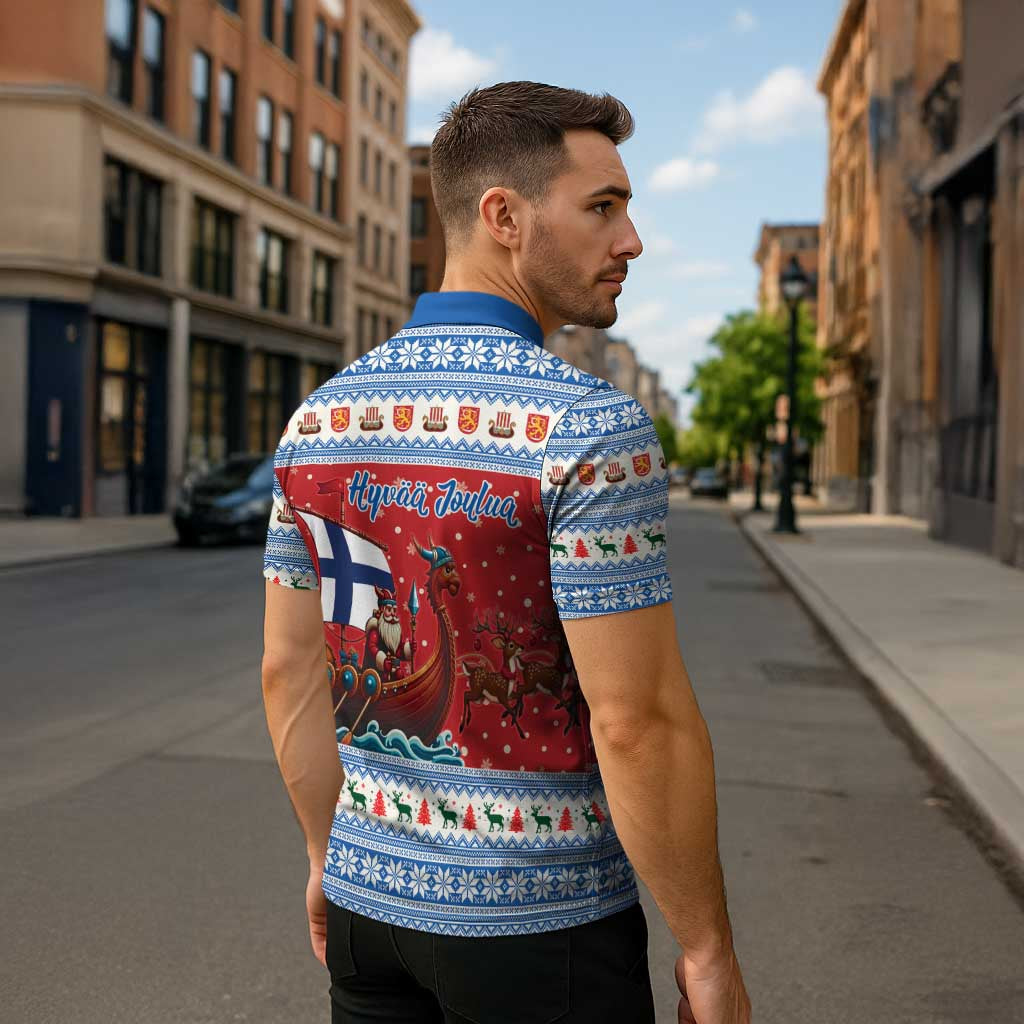 Finland Viking Santa Christmas Zipper Polo Shirt Funny Reindeer Norse Xmas - Wonder Print Shop
