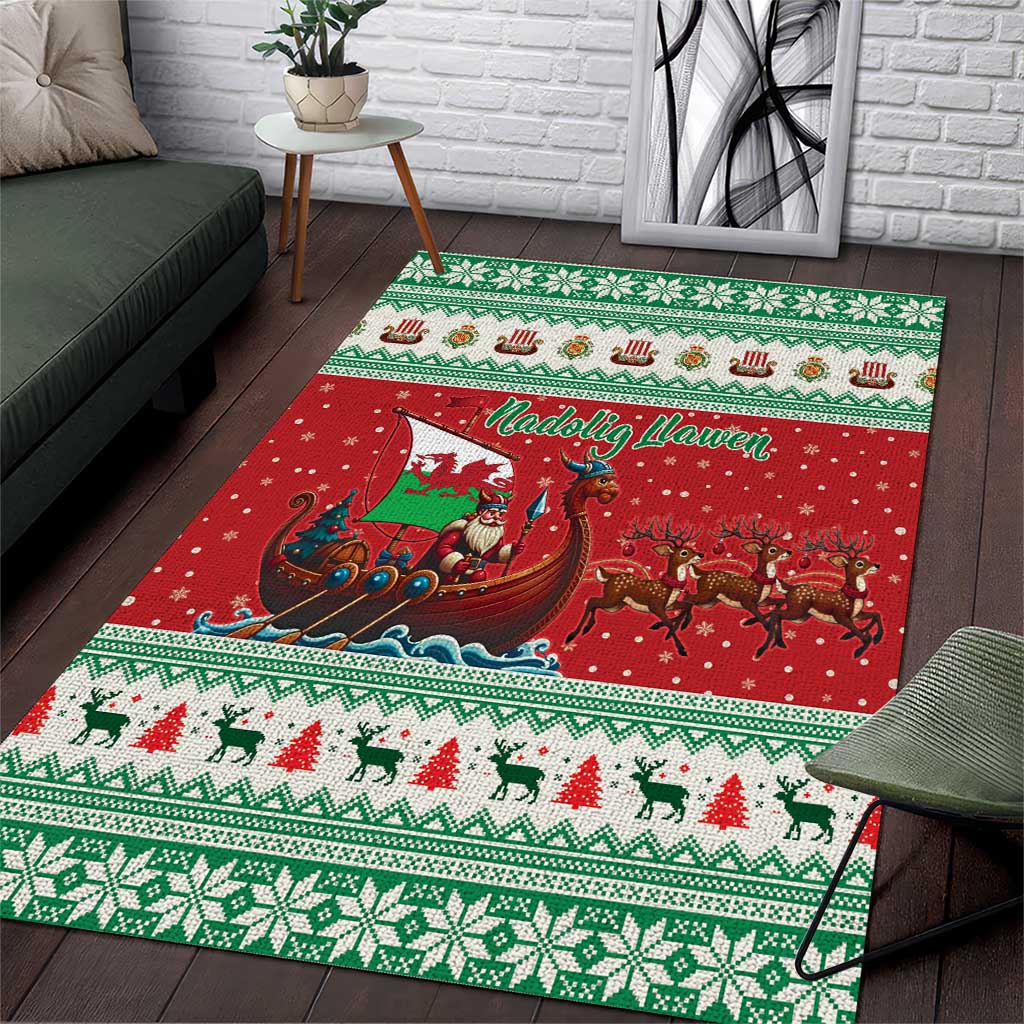 Wales Viking Santa Christmas Area Rug Funny Reindeer Norse Xmas - Wonder Print Shop