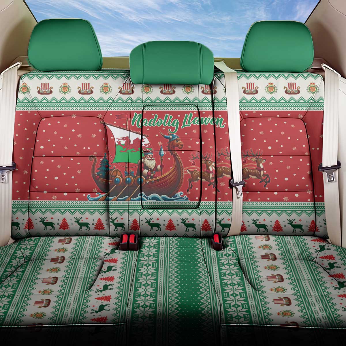 Wales Viking Santa Christmas Back Car Seat Cover Funny Reindeer Norse Xmas - Wonder Print Shop