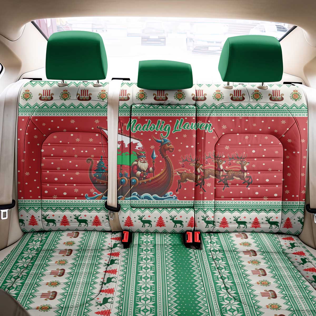 Wales Viking Santa Christmas Back Car Seat Cover Funny Reindeer Norse Xmas - Wonder Print Shop