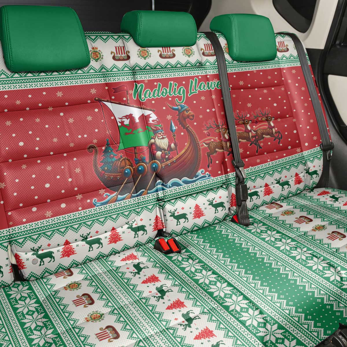Wales Viking Santa Christmas Back Car Seat Cover Funny Reindeer Norse Xmas - Wonder Print Shop
