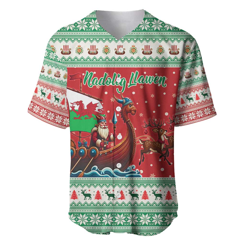 Wales Viking Santa Christmas Baseball Jersey Funny Reindeer Norse Xmas - Wonder Print Shop