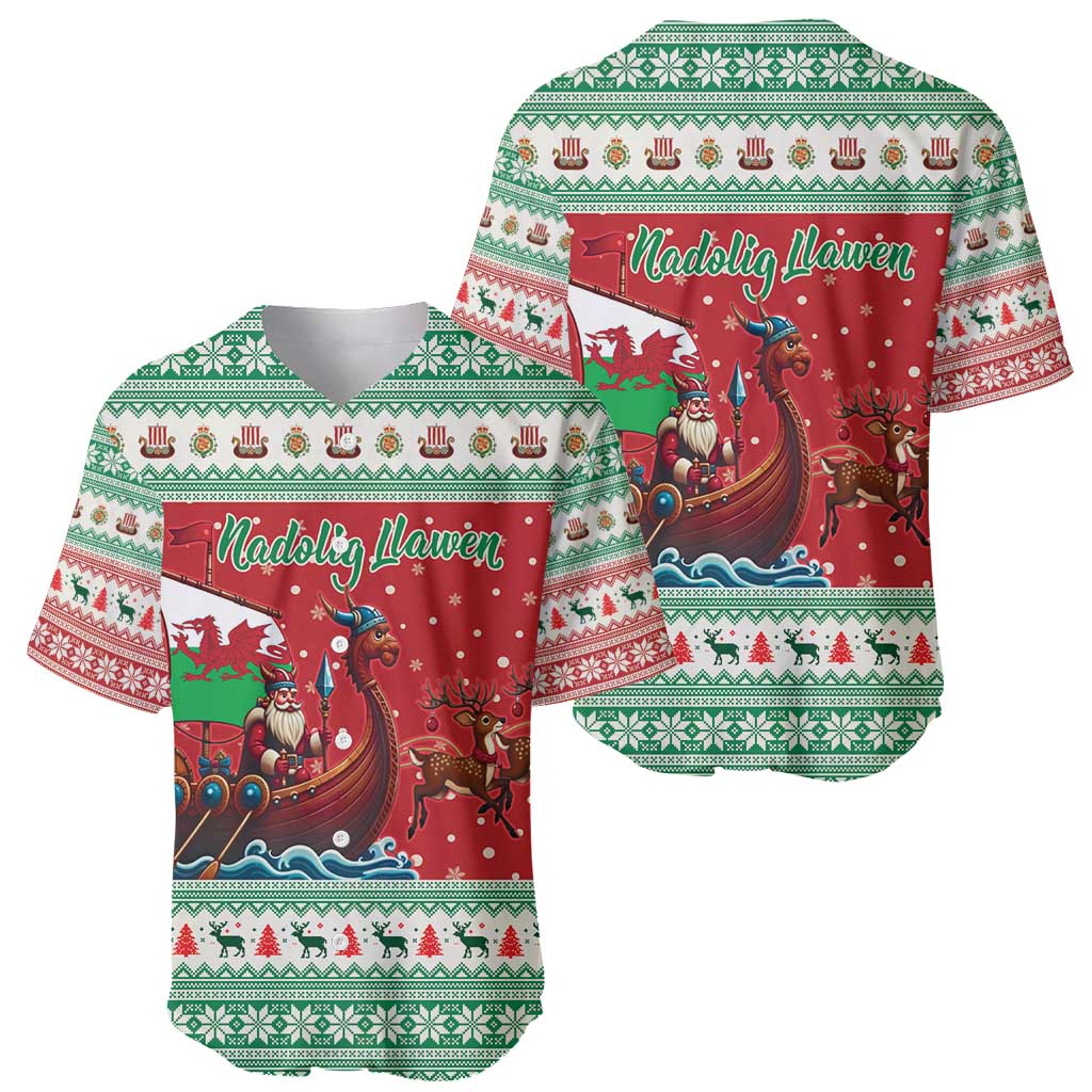 Wales Viking Santa Christmas Baseball Jersey Funny Reindeer Norse Xmas - Wonder Print Shop