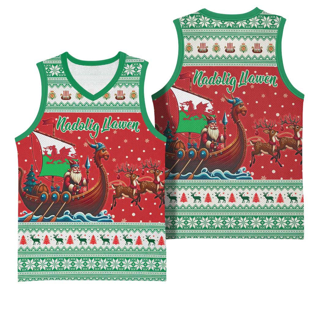 Wales Viking Santa Christmas Basketball Jersey Funny Reindeer Norse Xmas - Wonder Print Shop