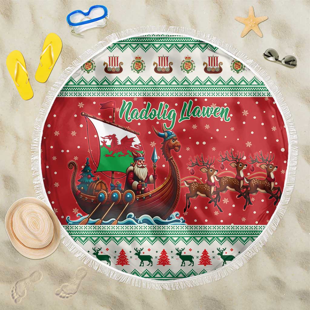 Wales Viking Santa Christmas Beach Blanket Funny Reindeer Norse Xmas - Wonder Print Shop